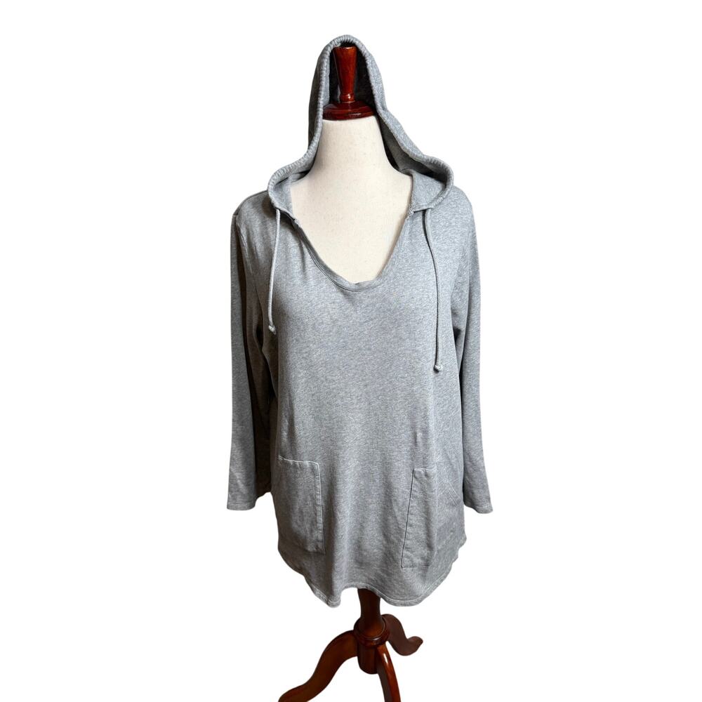 J. Jill Pure Jill gray hooded scoop neck sweatshirt tunic pockets Sz L